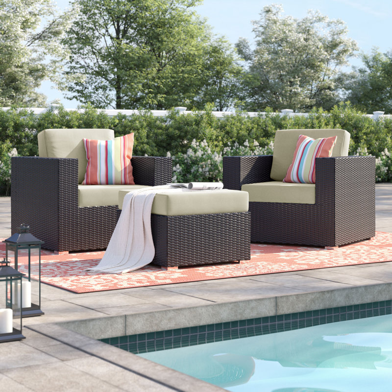 Ensemble de conversation en rotin de 3 pièces avec coussins Sunbrella Brentwood, Beige antique