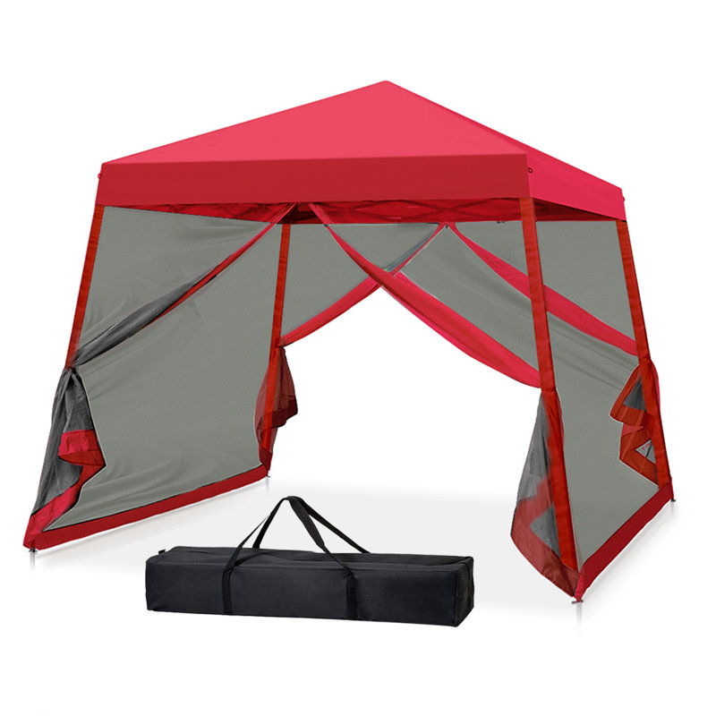 Red 10' x 10' Steel Pop-Up Canopy Tent with Mosquito Netting