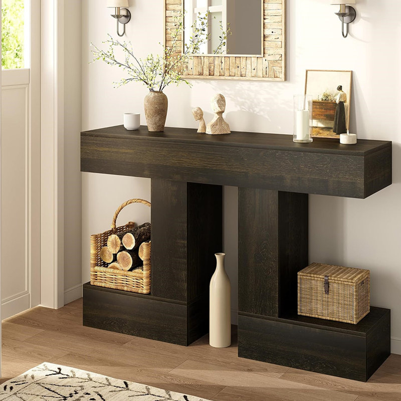 Console américaine de style américain, H 31,5 po x l 63 po x P 11,8 po, Brun-noir