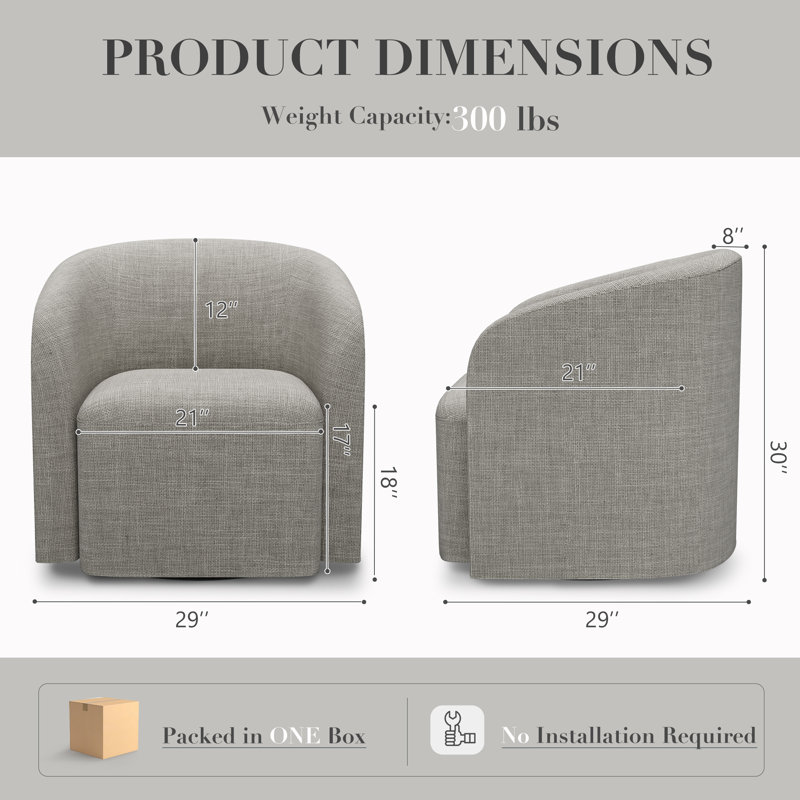 Fauteuil demi-tonneau pivotant l 29 po, Tissu gris