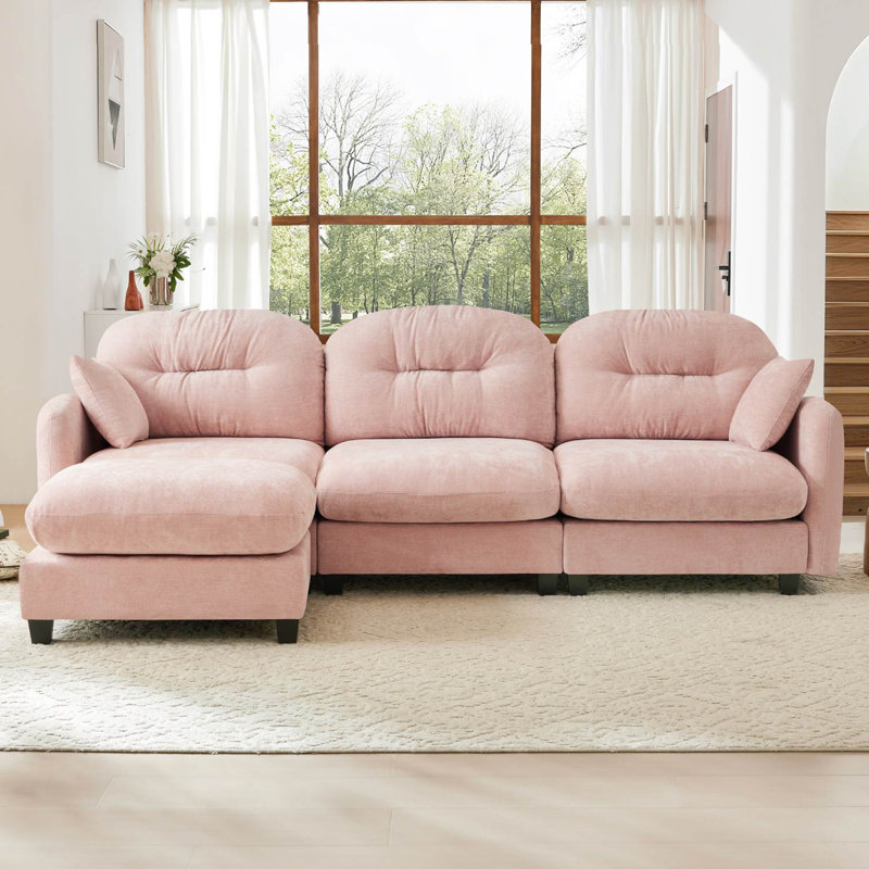 Canapé modulaire en L 107 po Chenille, Rose