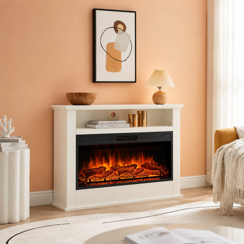 FLAMEKO Sahara Freestanding Electric Fireplace Suite, 2kW Heater, Remote, White, 73cm H x 105.5cm W x 23cm D