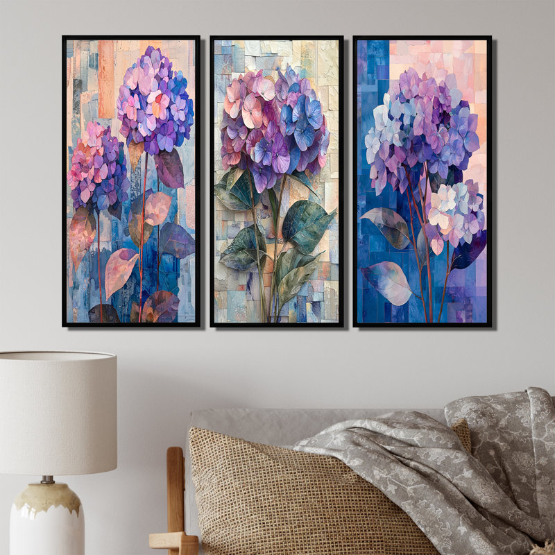 Collage abstrait floral d'hortensia I - Collection d'art mural hortensia, H 28 po x l 36 po, Noir