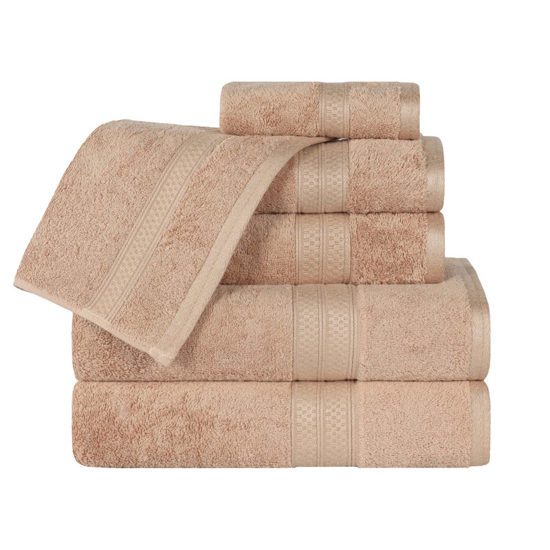 Ensemble de serviettes 6 pièces en rayonne de bambou et coton Nolhan, Sable