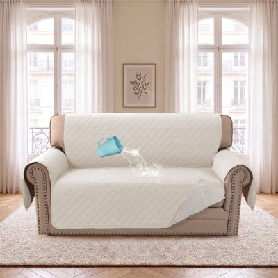 Waterproof Washable Sofa Cover with Elastic Straps, Pet & Kid Proof Couch Protector Slipcover(Loveseat, Coconut Milk)