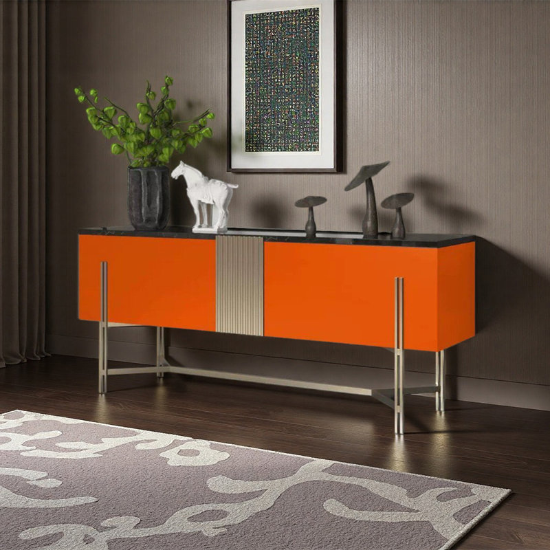 Armoire de rangement moderne, H 33,46 po x l 78,74 po x P 15,75 po, Noir / Orange