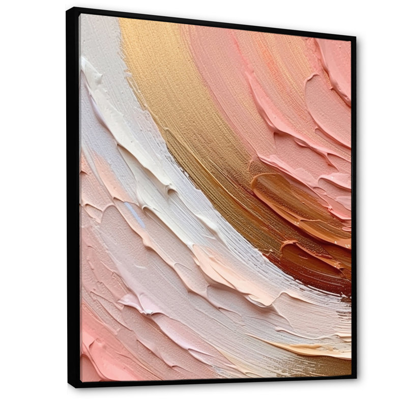 «Peach and Gold Spiral Radiance - Abstract Spirals», art mural, H 32 po x l 24 po x P 1 po, Cadre flottant noir