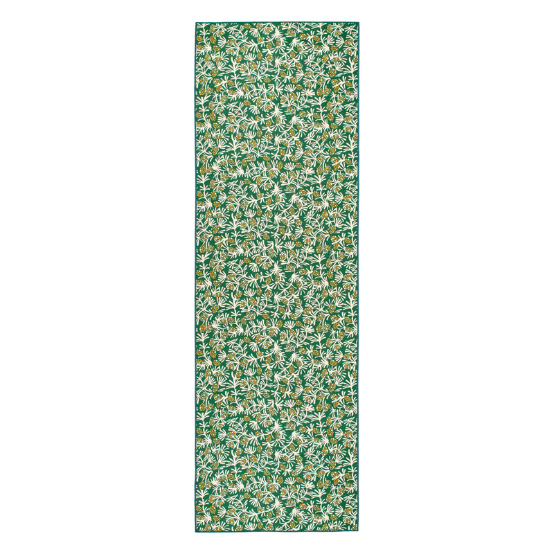 Winter Pinecones Green Machine Washable Rug, Runner 2'6" x 8'