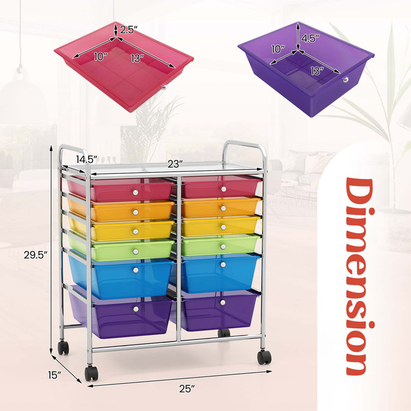 Commode de rangement roulante 12 tiroirs Perao, Multicolore