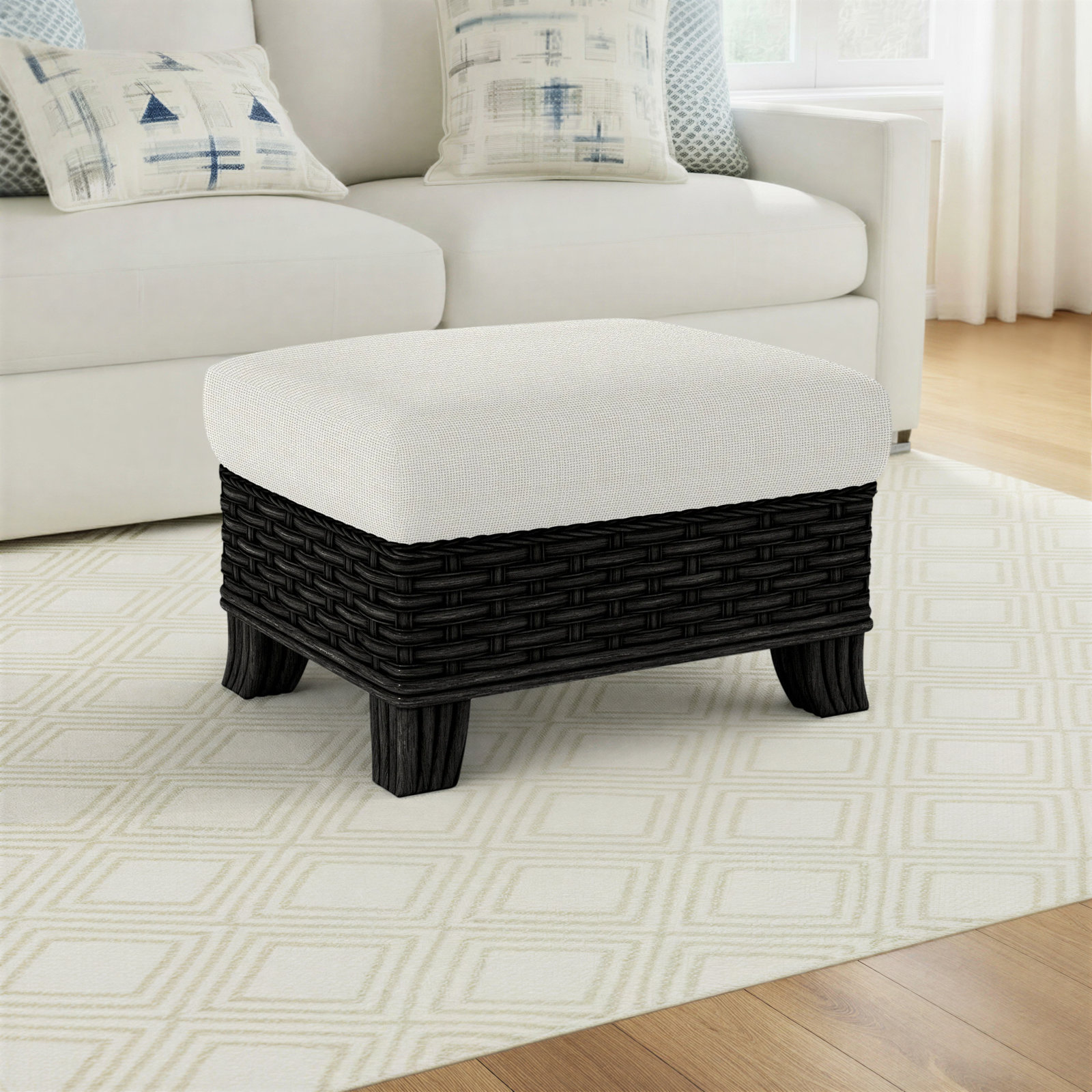 Somerset Upholstered Ottoman, Black, Vanilla Crypton Performance