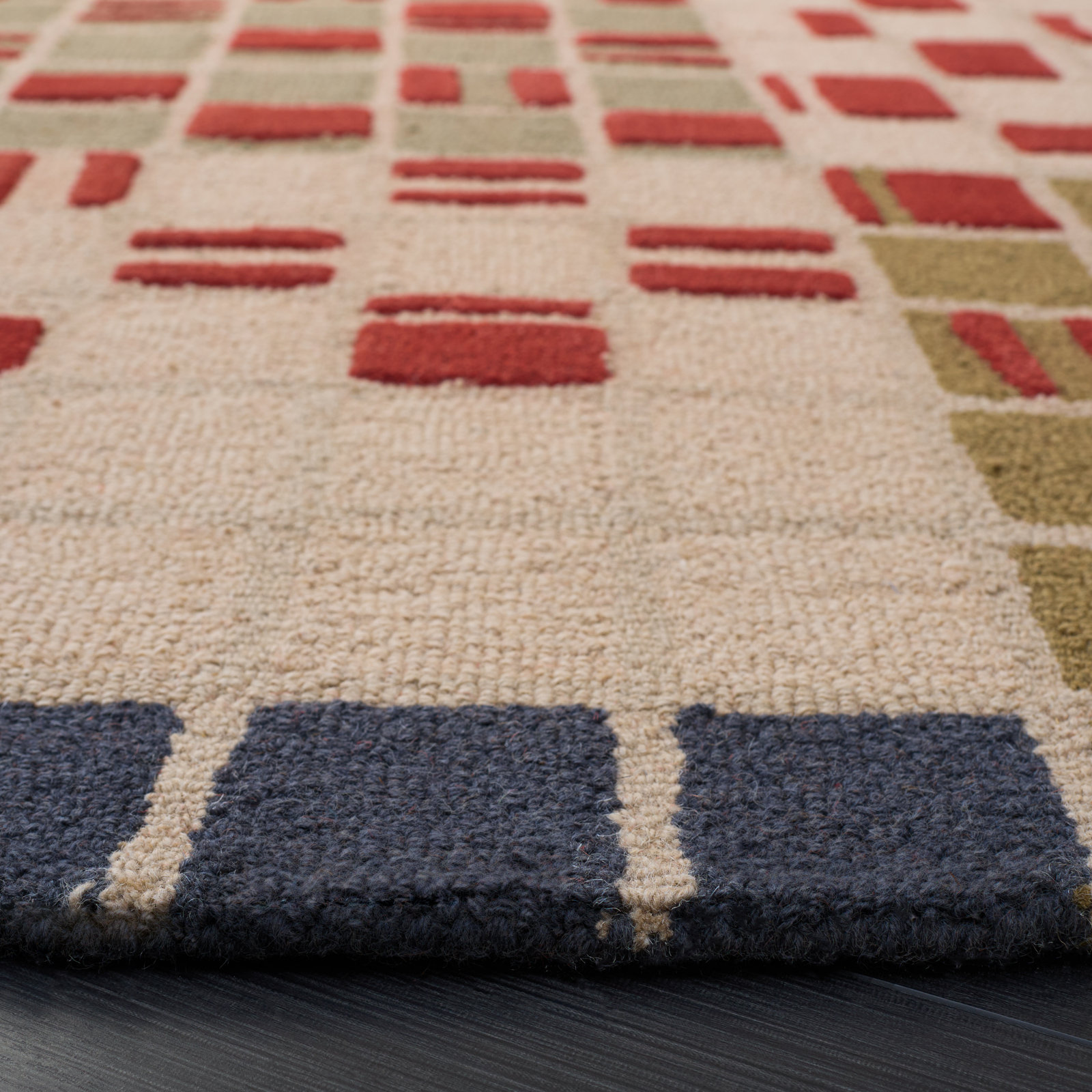 Elswick Gray Red Hand-Tufted Geometric Wool Rug, Square 6'