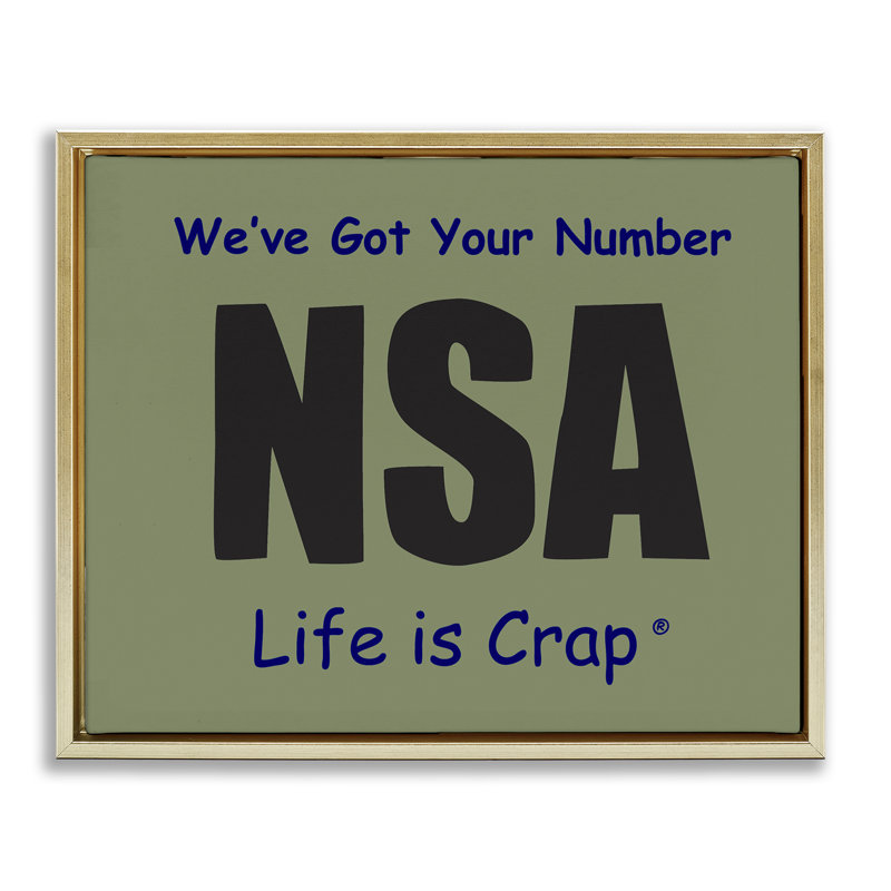 Got Your Number NSA, art mural sur toile flottante par LIC, Cadre flottant métallique doré, H 25 po x l 31 po
