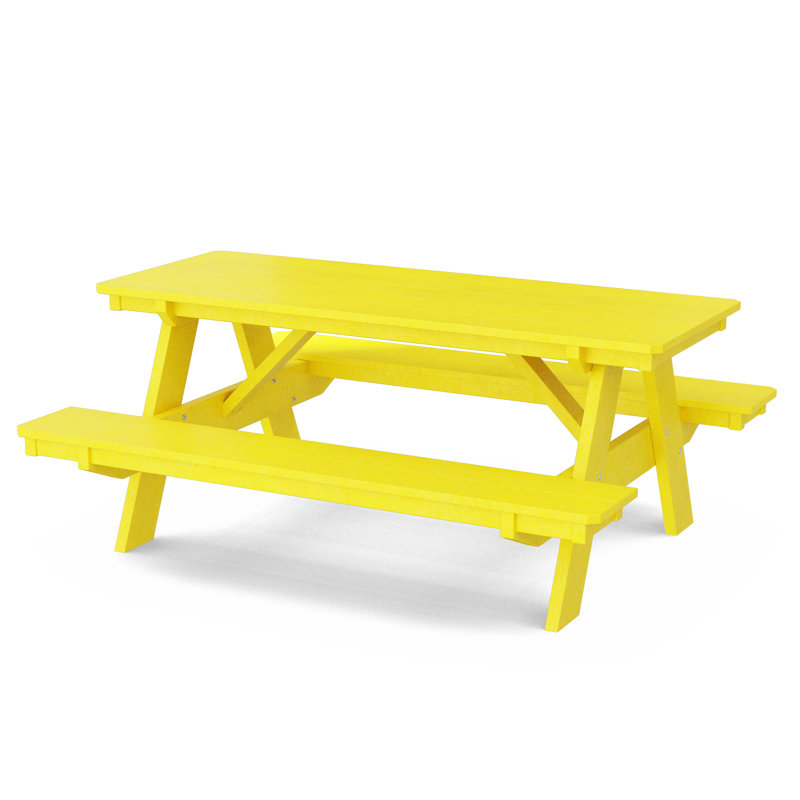 Heritage 72" Picnic Table with Attached Benches, Lemon Yellow