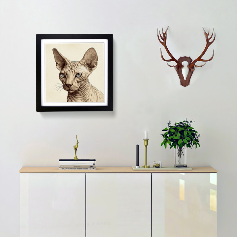 Sphynx Cat Drawing - Framed Print