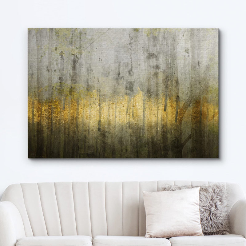 Grunge doré et vert abstrait forêt nature paysage moderne minimaliste alternative dramatique foncé, Toile tendue
