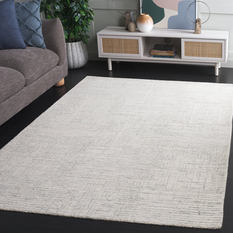 Tapis gris / ivoire en laine / coton touffeté à la main Ebony 926, Rectangle 3 pi x 5 pi