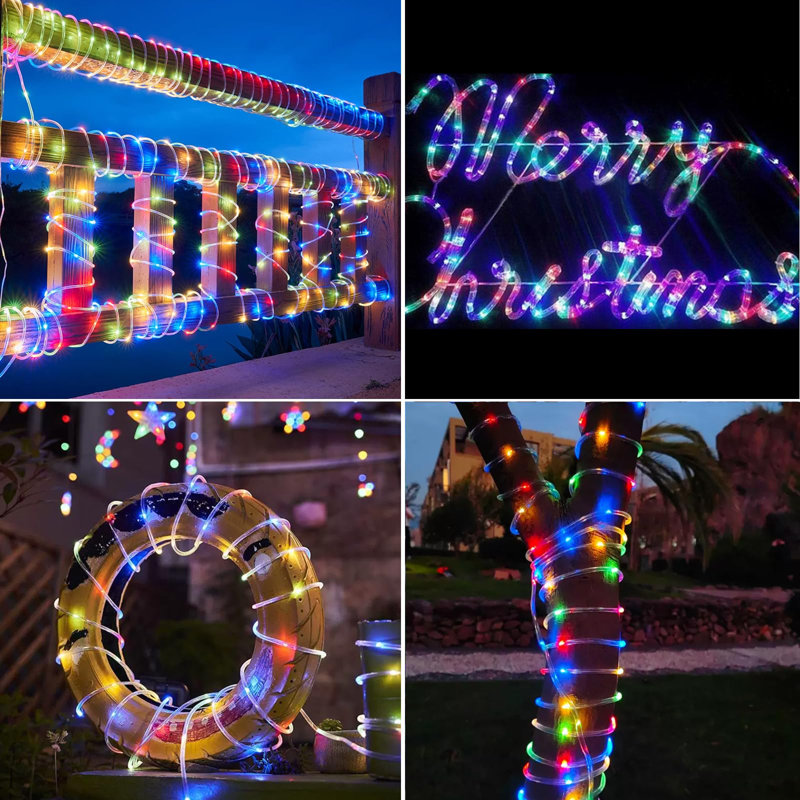 Christmas 2 Pack Solar Rope Lights Outdoor Waterproof,Each 33Ft 100 LED 8 Modes And Timer Clear Tube String Lights For Outside(Multicolor)
