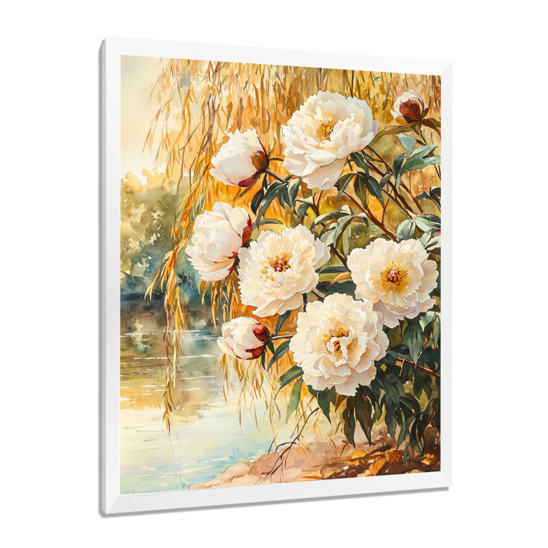 Cedarvale - Art mural floral, H 44 po x l 34 po, Reproduction encadrée d'une seule photo, Blanc