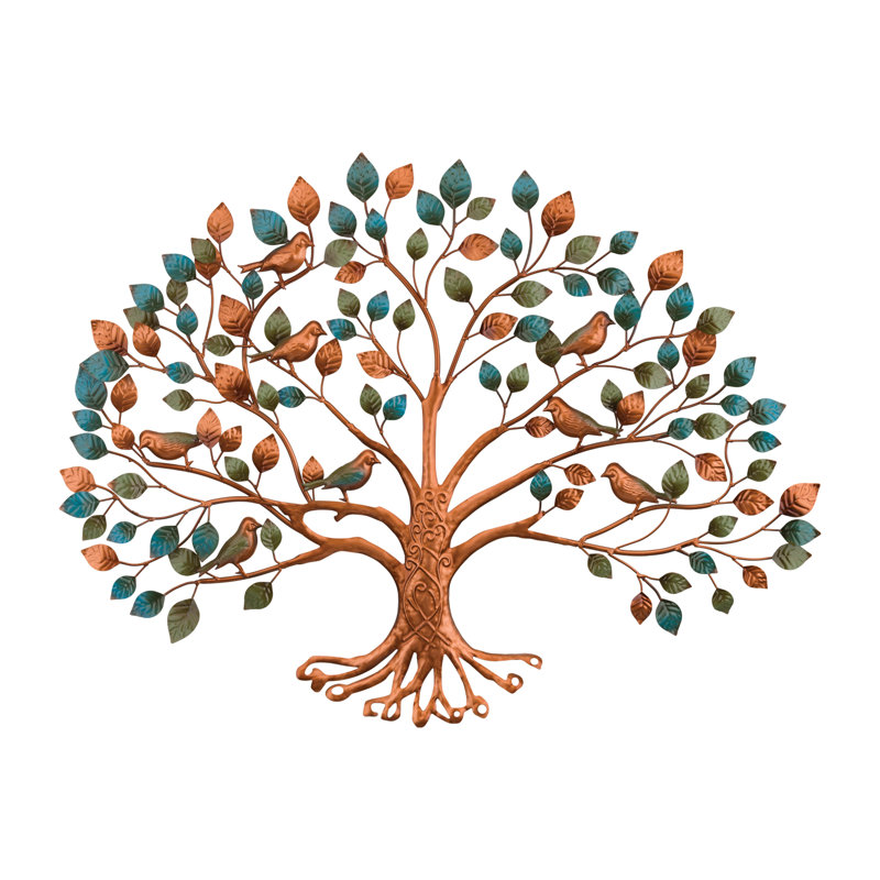36 Inch Wide Tree of Life Metal Outdoor Wall Decor with Multi Color Weather Resistant Finish for Indoor and Outdoor Home Accent