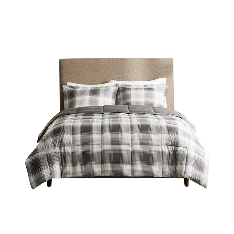 Édredon pour lit simple - écossais gris, 6 jours, lavable à la machine, duvet synthétique, toutes saisons, écossais, ensemble