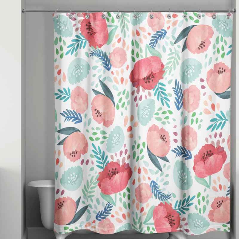 Rideau de douche simple floral Desdemona, Rose / sarcelle