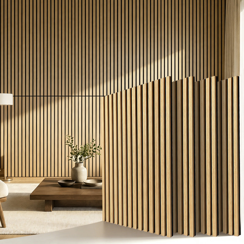 Panneaux muraux à lattes de bois acoustique - Paquet de 4 panneaux insonorisants de 47,2 po x 23,6 po à réduction de bruit pour studio de bureau personnel, panneaux insonorisants, chêne