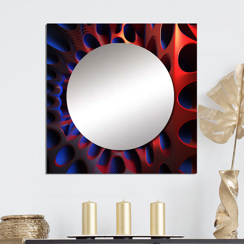 Portail Moire Futuristic Matrix - Grand miroir mural carré géométrique moderne pour chambre à coucher, 29 po x 29 po