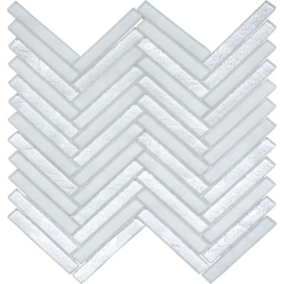 Silken 12-in. x 12-in. Herringbone Glossy Glass Wall Mosaic Tile