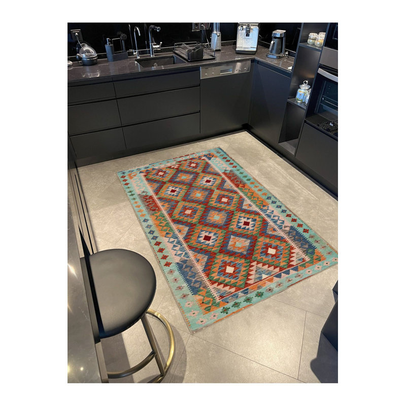 Tapis multicolore à motif géométrique en osier lavable à la machine, Tapis de couloir 3 pi 3 po x 6 pi 7 po