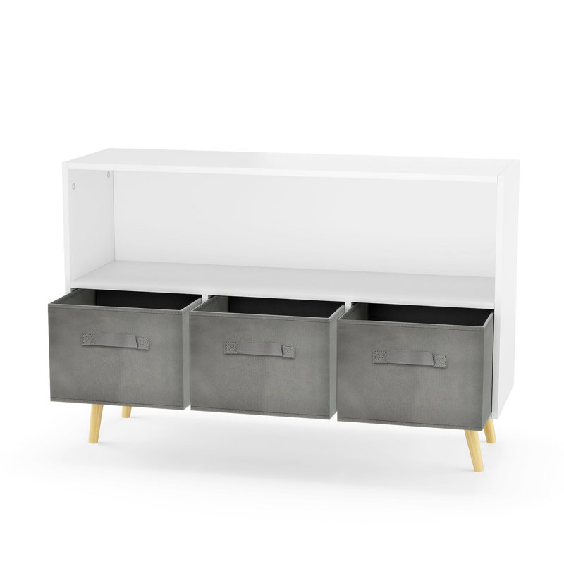 Bibliothèque pour enfants avec tiroirs pliables en tissu Boîte à jouets, Blanc / gris