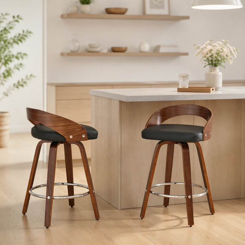 Ensemble de 2 tabourets de bar, tabourets de bar pivotants à dossier bas, chaises de bar en bois avec siège à coussin souple, siège d'une hauteur de 25 pouces