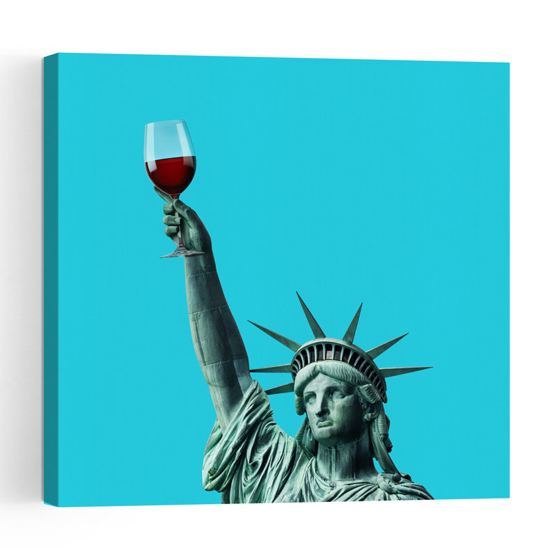 Lady Liberty Wine Colorful Modern Surreal City Wall Art Print, 60.96cm H x 60.96cm W