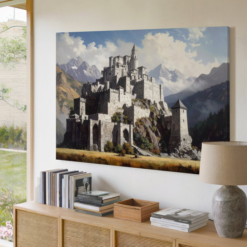Toile, montagne, flèche, ville, Canvasmajestic, pierre blanche, fantaisie, art mural, H 11 po x l 14 po