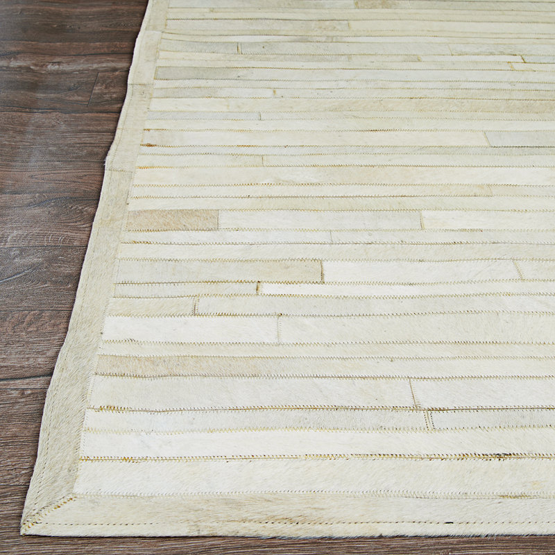 Tapis rayé ivoire fait à la main Malbork, Rectangle 2 pi x 4 pi