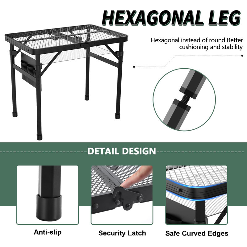 Folding Table, 2X1.3 FT Camping Table With Mesh Desktop,Folding Grill Table With Mesh Bag,Portable Outdoor Table For Picnic,Camping,BBQ,Beach(Black)