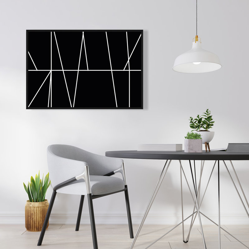 Rayures blanches sur fond noir - art abstrait moderne sur toile