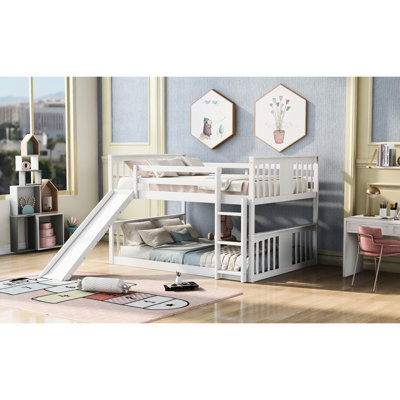 Lit double superposé avec glissade en blanc - Qualité et chambre à coucher essentielles et glissière, pour une utilisation à long terme