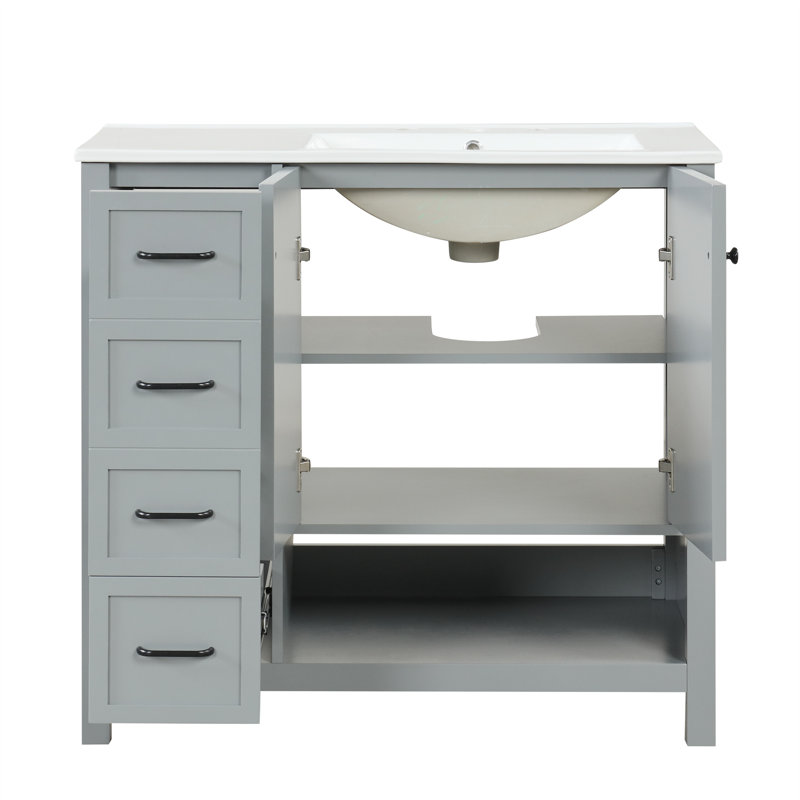 Annielee 36'' Single Bathroom Vanity with Ceramic Top, Black, Gray