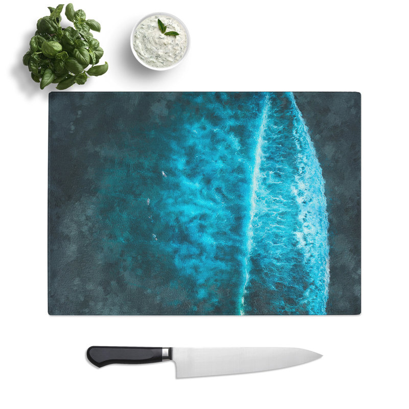 Tempered Glass Ocean Surf Chopping Board, 28.5 cm x 39 cm