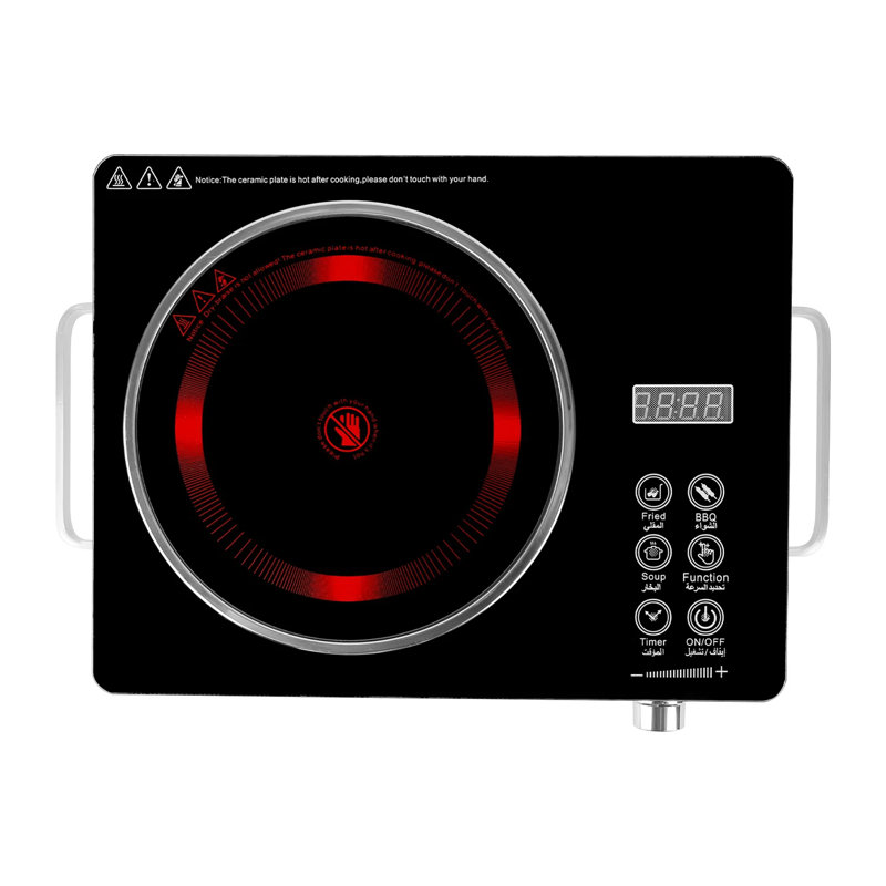 Plaque de cuisson électrique noire en céramique à brûleur simple de 3500 W avec 12 niveaux de puissance, 4 modes préréglés et minuterie 0 à 3 heures