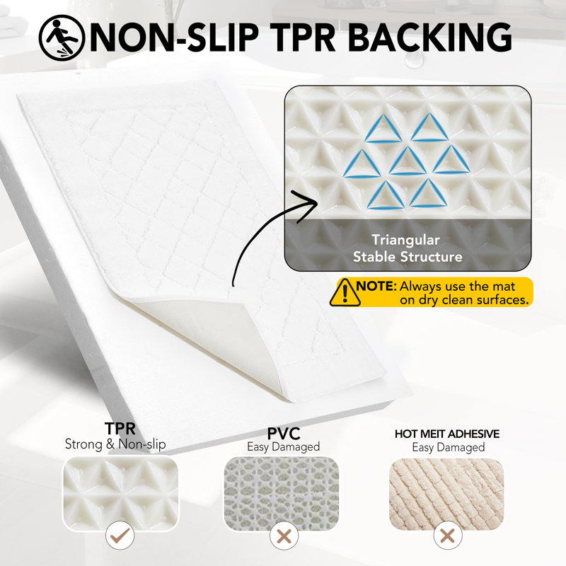Rhombic Non-Slip Extra Soft and Absorbent Bath Rug, White, 20"W x 32"L