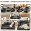 Canapé modulaire 80 po Cloud, canapé-lit en velours côtelé avec assise profonde, méridienne réversible, porte-gobelets et poches latérales, sans canapé d'assemblage, gris-636357741-636357651