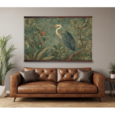 Chinoiserie Heron Tapestry – Vintage Botanical Wall Art, Extra Large Wall Hanging Art