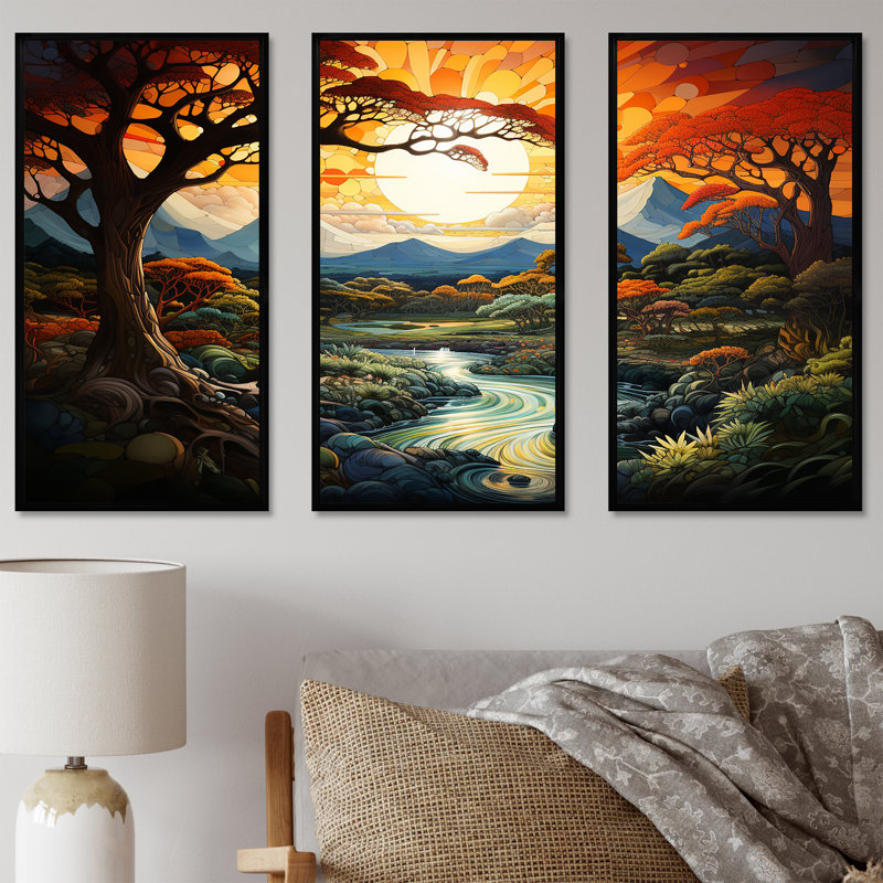 «Trees Charm In Summer Charm I», ensemble d'art sur toile, Cadre flottant noir, H 32 po x l 48 po x P 1 po