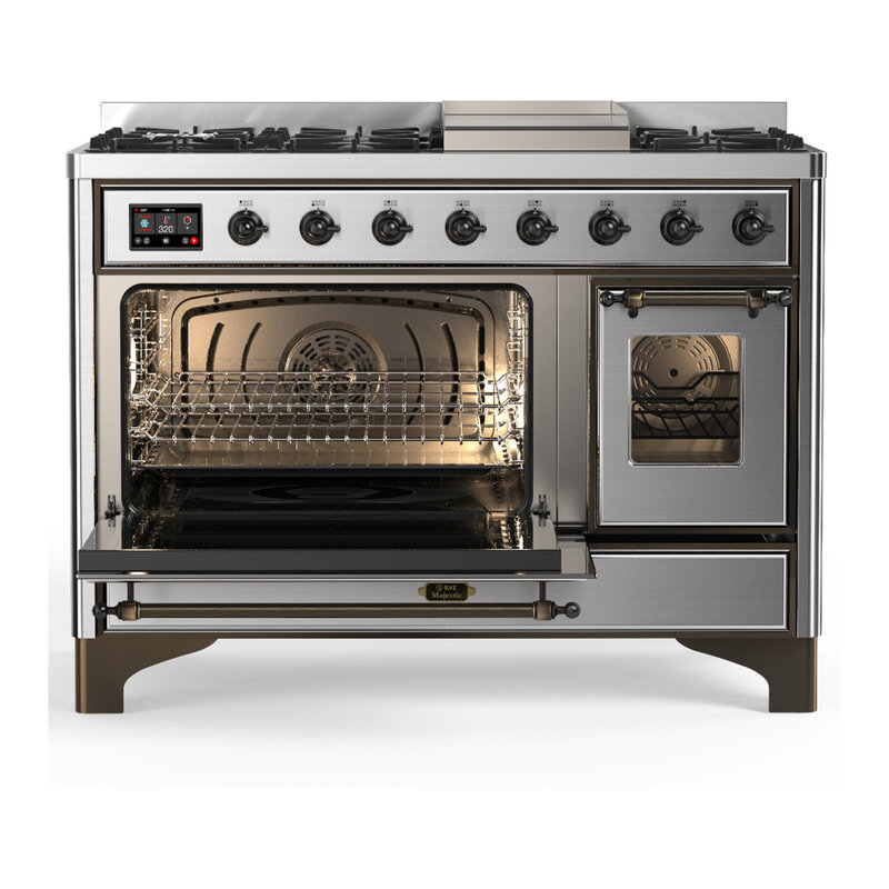Majestic III Series 48 Inch Dual Fuel Range with 5 Sealed Burners, Griddle, Frenchtop in Matte Graphite (Liquid Propane, Burnished Trim)