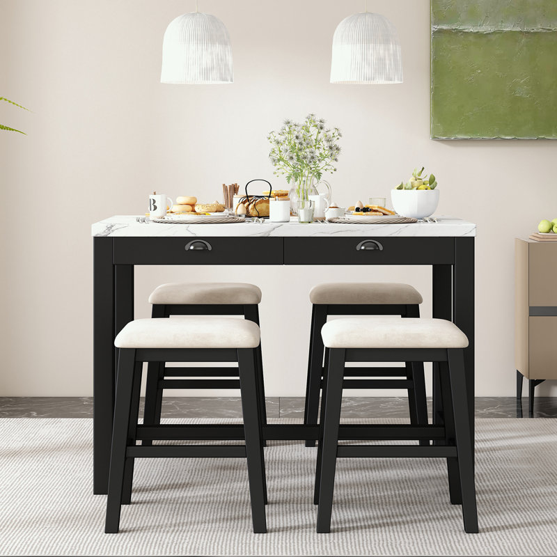 2 - Person Dining Set, White/Black, 5