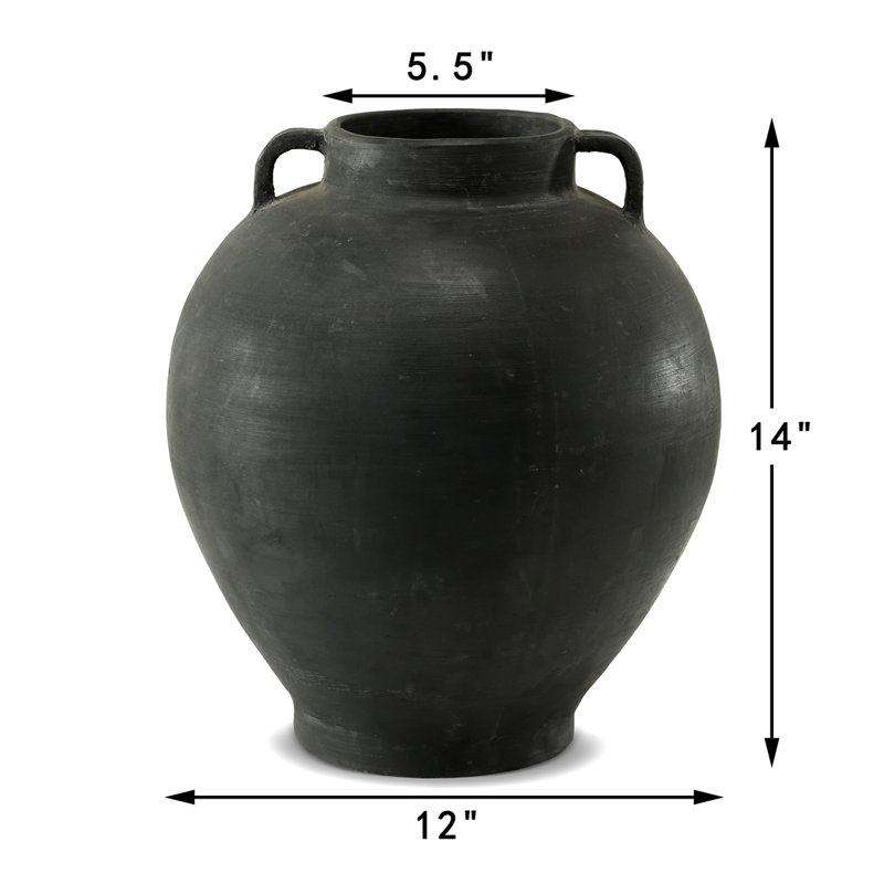 14 Inches High Earthy Gray Vase with Two Decorative Handles