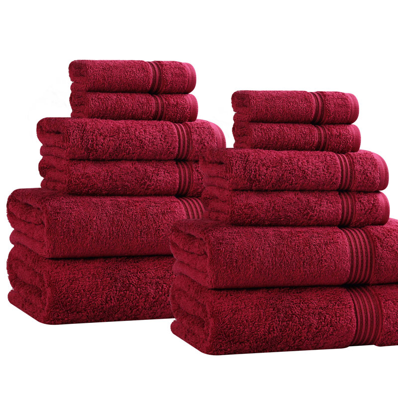 Ensemble de serviettes de bain douces en coton égyptien 12 pièces Guadlupe Heritage, Bourgogne