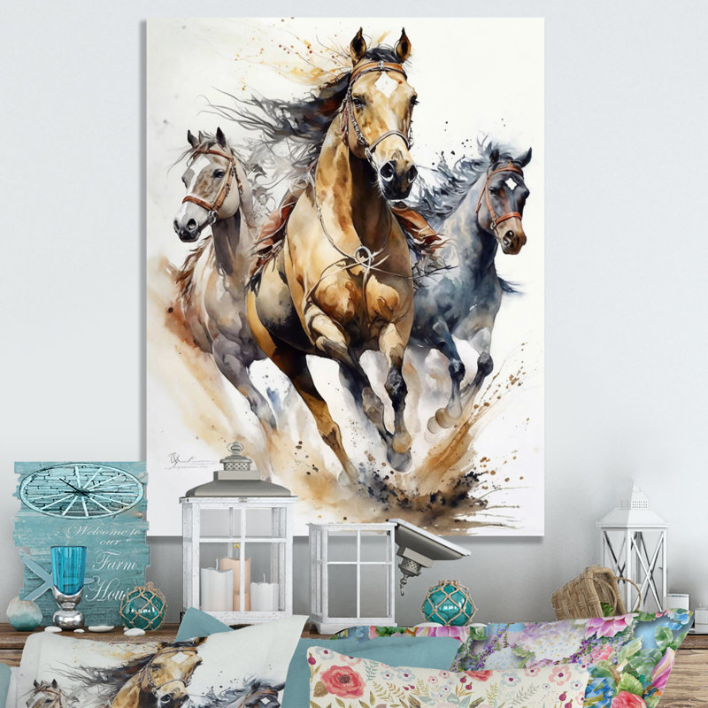 Troupeau de chevaux II, H 40 po x l 30 po, Toile tendue
