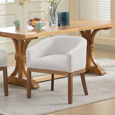 Fauteuil demi-tonneau Timeless Mid-Century moderne avec revêtement en lin et structure en bois franc